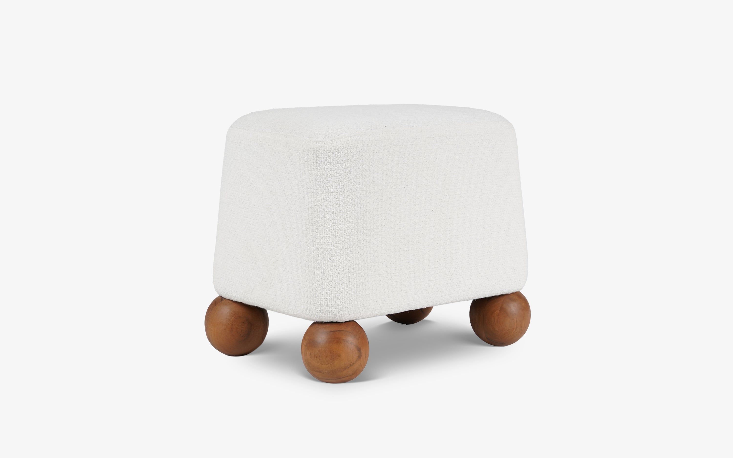 Abacus Pouf – Upholstered Footstool with Solid Wood Base - Close shot - from right angle - Orange Tree