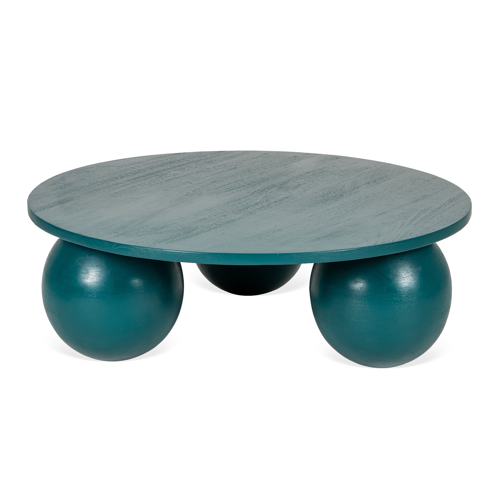 Ala Coffee Table in green stained mango wood, a modern round center table design ideal for living room decor and stylish coffee table designs.