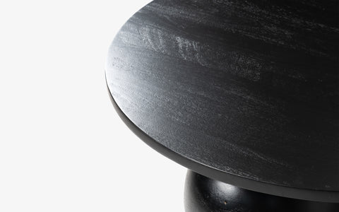 Modern Ala Noir Coffee Table with Black Mango Wood and Spherical Bases.