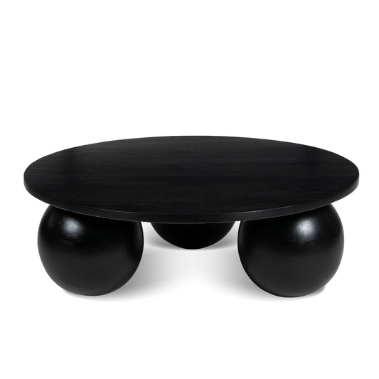 Modern Ala Noir Coffee Table with Black Mango Wood and Spherical Bases.