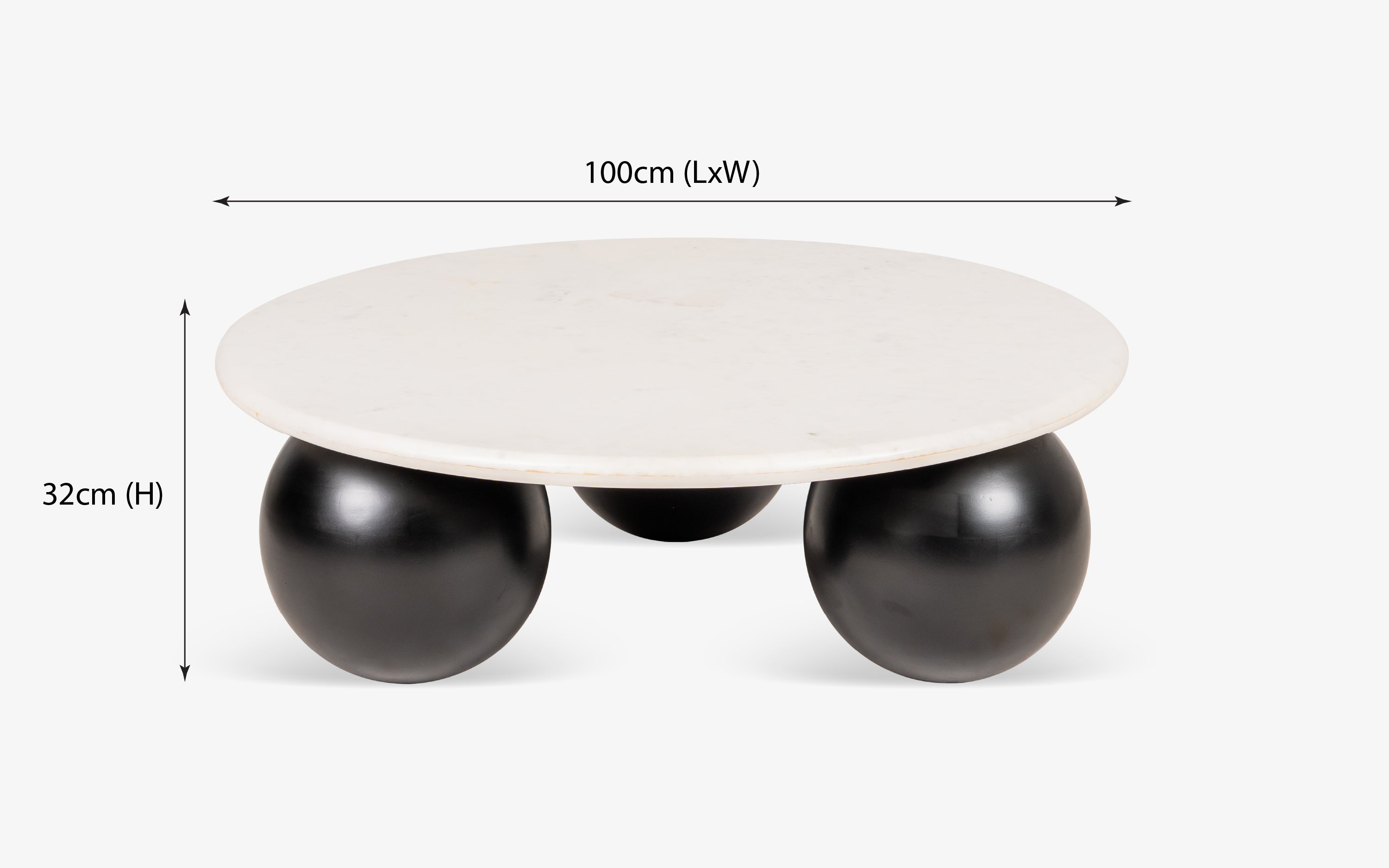 Ala Marble Top Coffee Table - Solid Wood Base with Black Finish - with white background - Orange Tree