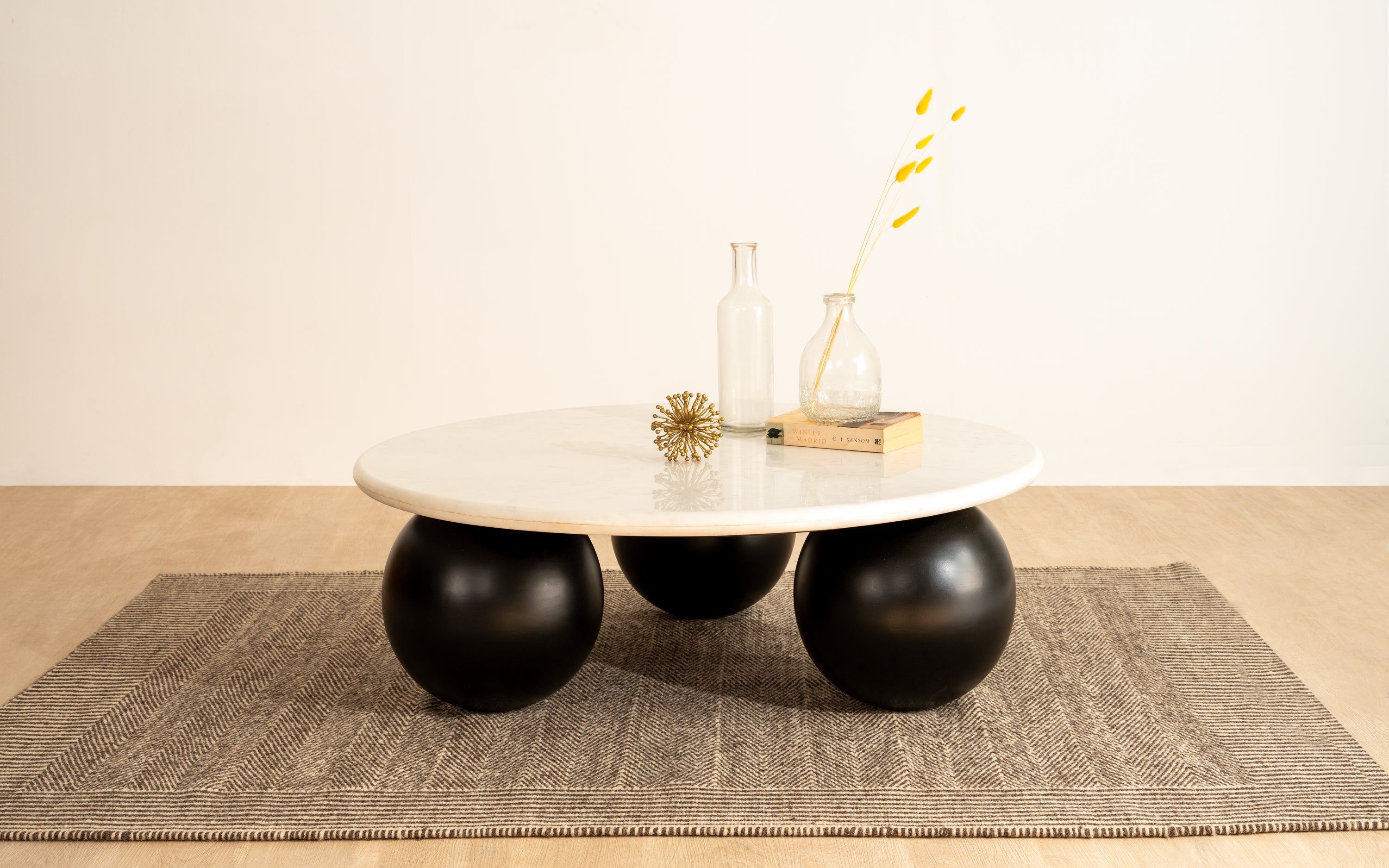 Ala Marble Coffee Table with marble top and black mango wood base, ideal as a modern center table or tea table for living room decor.