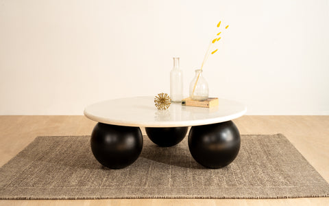 Ala Marble Coffee Table with marble top and black mango wood base, ideal as a modern center table or tea table for living room decor.