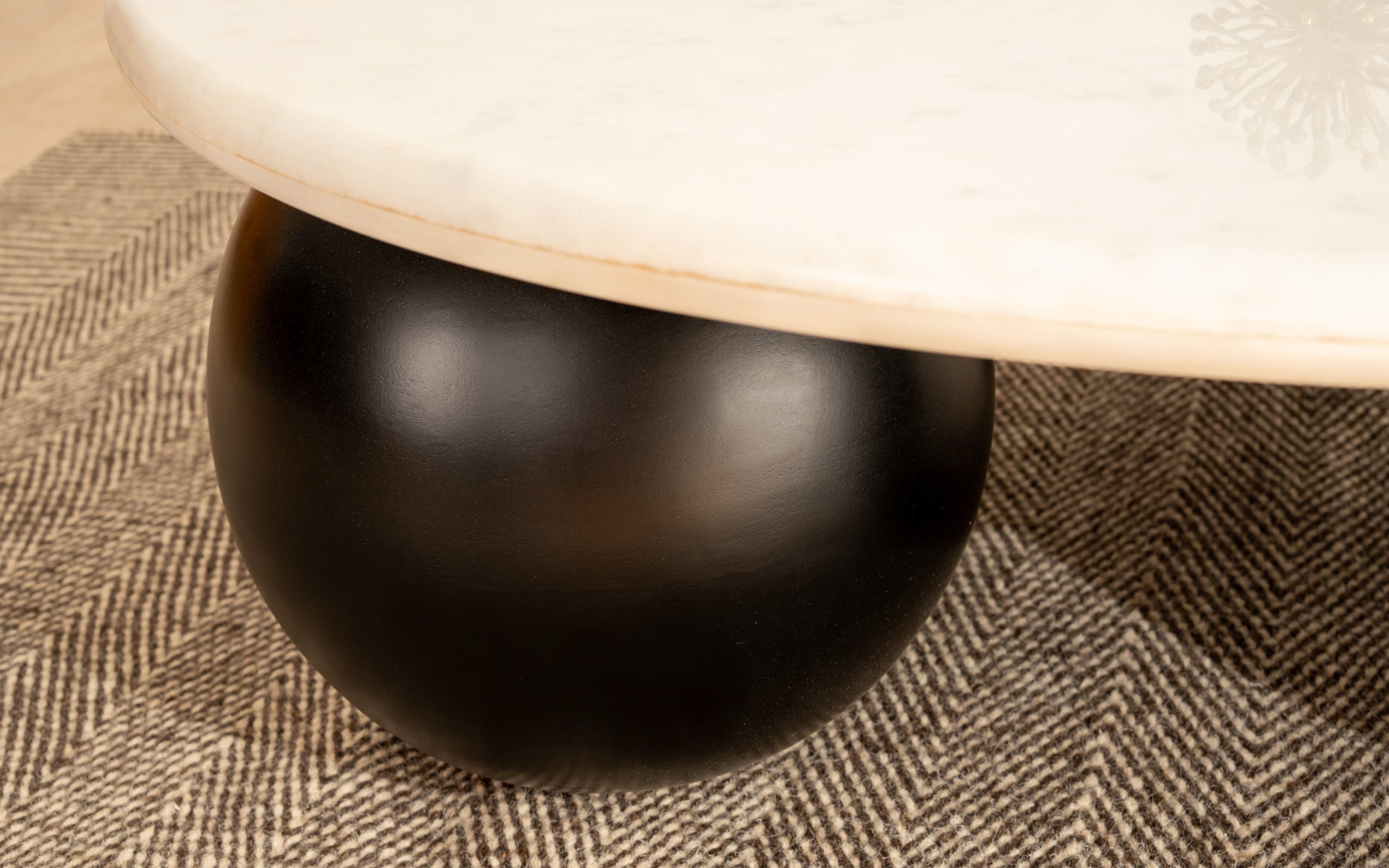 Ala Marble Top Coffee Table - Solid Wood Base with Black Finish - Close shot - from upper angle - Orange Tree