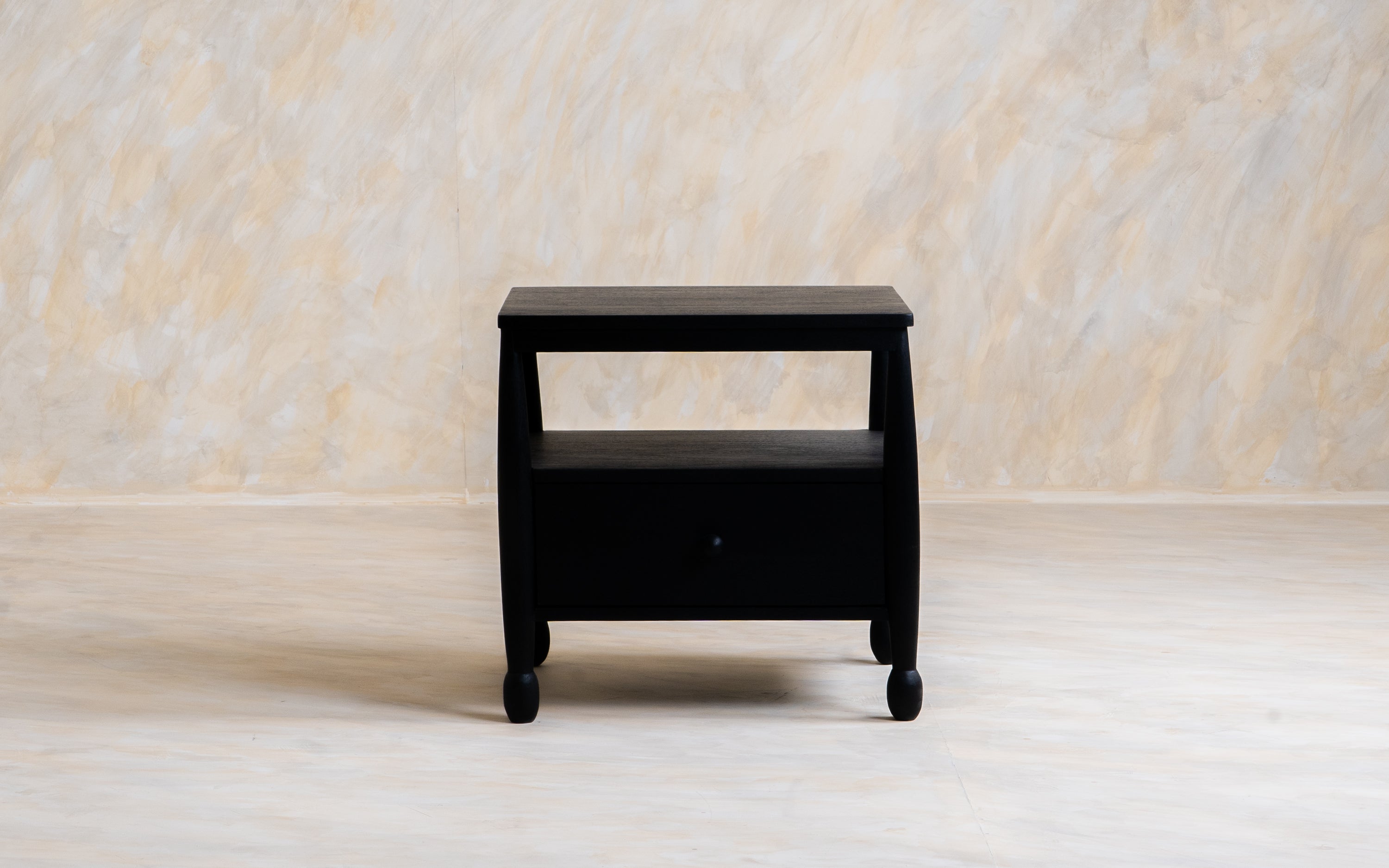 Buy Archie Black Wooden Bedside Table with Drawer - Close shot - Orange Tree