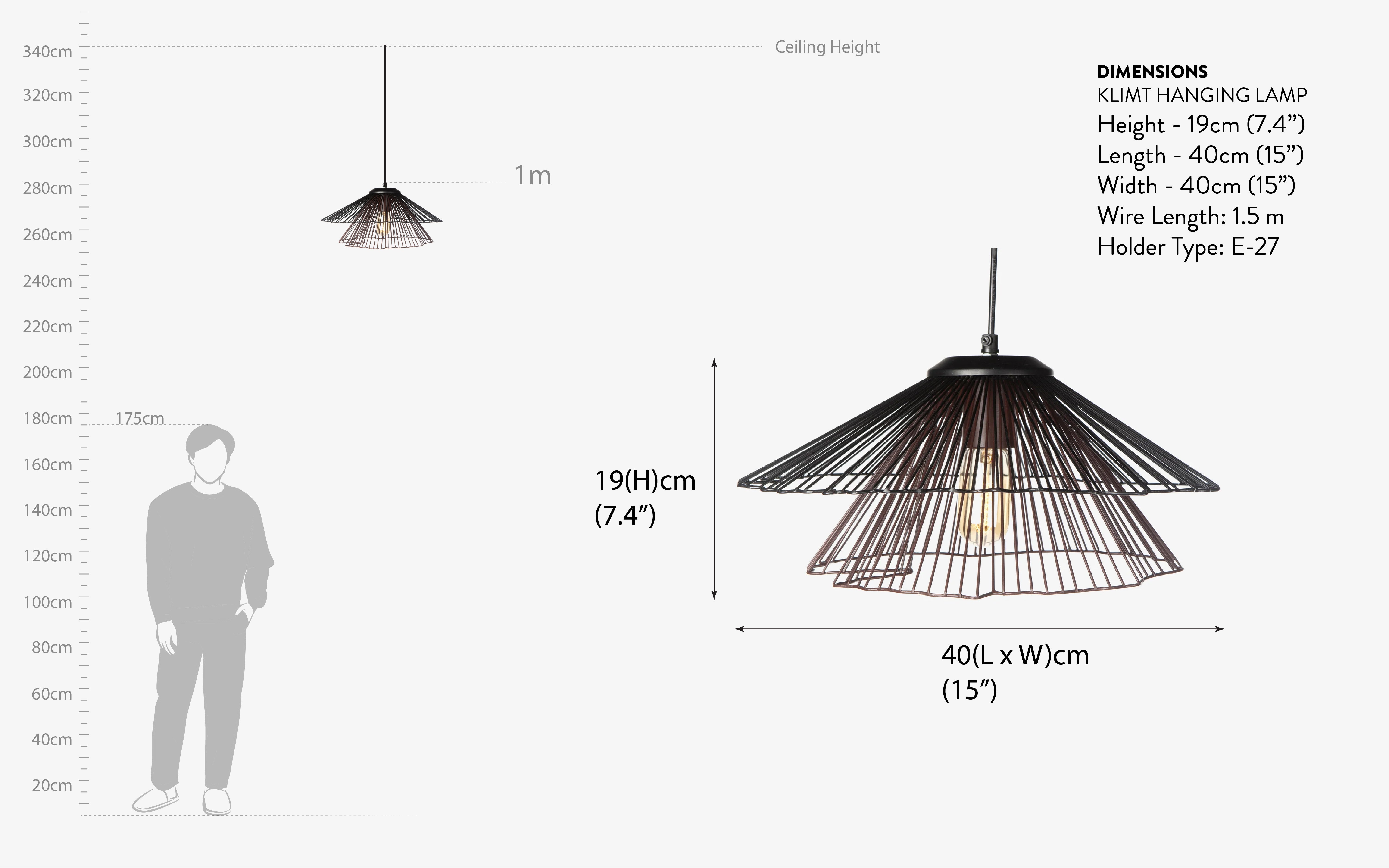 Buy Klimt Conical Black Metal Hanging Lamp - Close shot - from right angle - Orange Tree