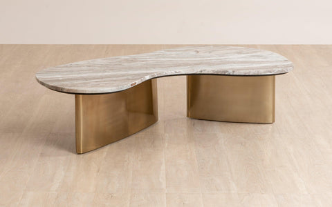 Berg Coffee Table with marble top and brushed brass legs. A luxury and modern coffee table perfect for living room decor.