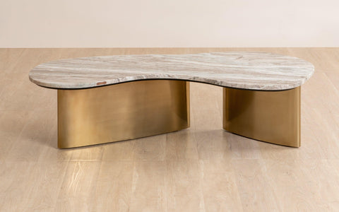 Berg Coffee Table with marble top and brushed brass legs. A luxury and modern coffee table perfect for living room decor.