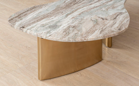 Berg Coffee Table with marble top and brushed brass legs. A luxury and modern coffee table perfect for living room decor.