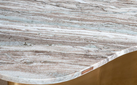 Berg Coffee Table with marble top and brushed brass legs. A luxury and modern coffee table perfect for living room decor.