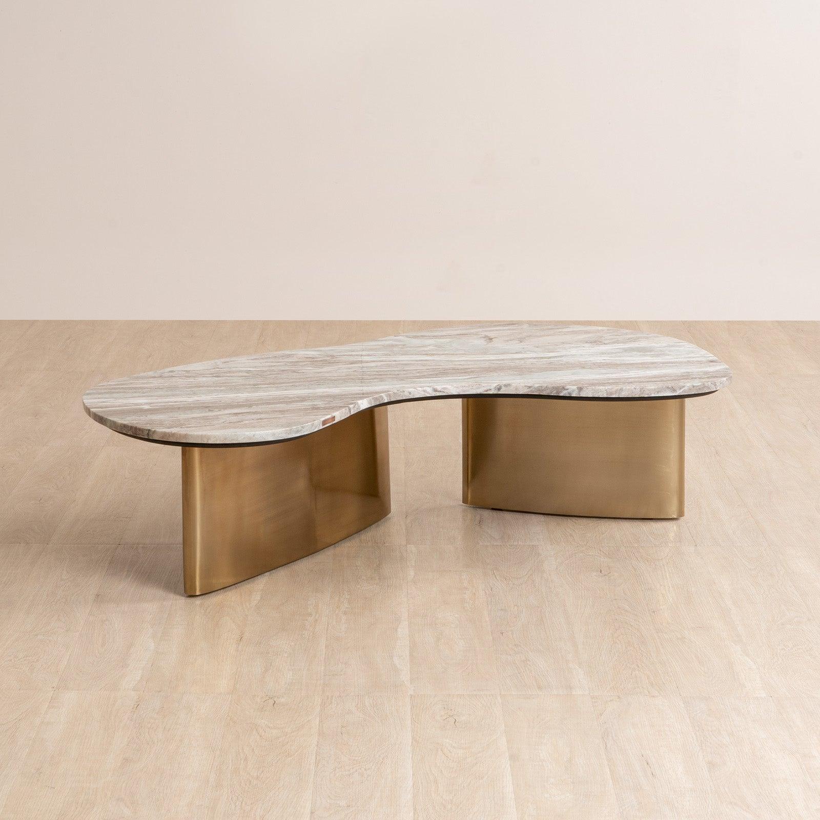 Berg Coffee Table with marble top and brushed brass legs. A luxury and modern coffee table perfect for living room decor.