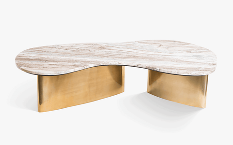 Berg Coffee Table with marble top and brushed brass legs. A luxury and modern coffee table perfect for living room decor.