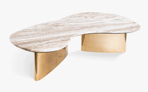 Berg Coffee Table with marble top and brushed brass legs. A luxury and modern coffee table perfect for living room decor.