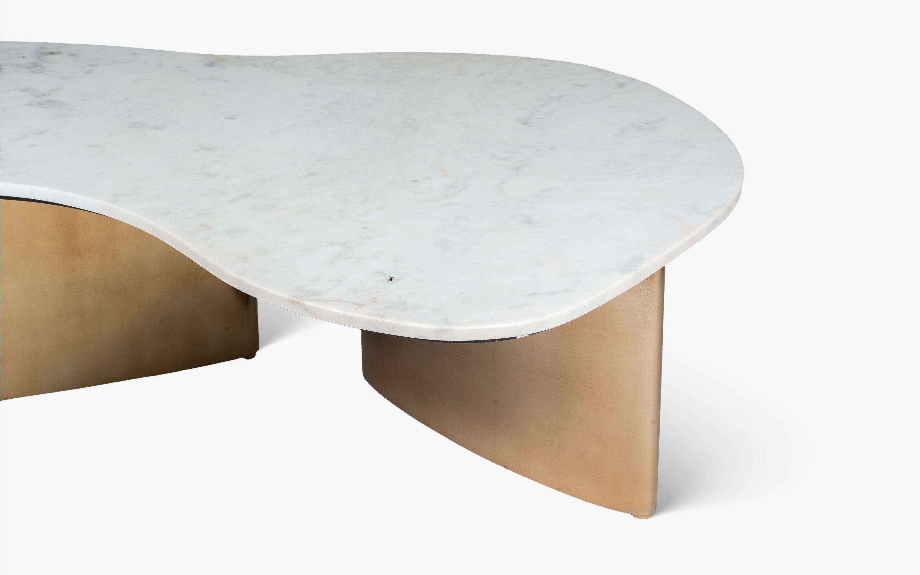 Berg Pearl Coffee Table Banswara Marble Top Brass Legs - Close shot - from left angle - Orange Tree