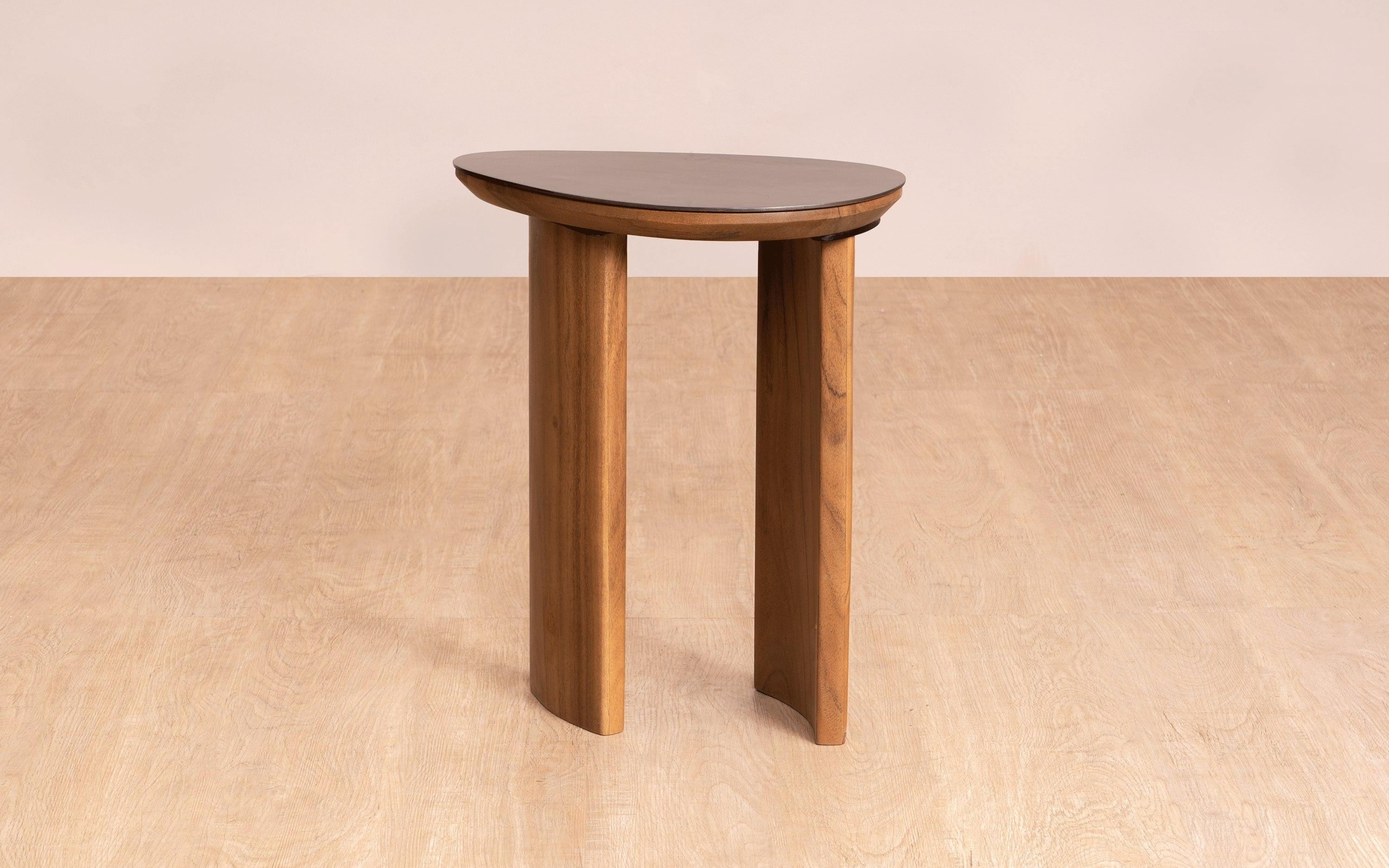 Brio Solid Wood Side Table set of 2 with Metal Top - Close shot - from right angle - Orange Tree