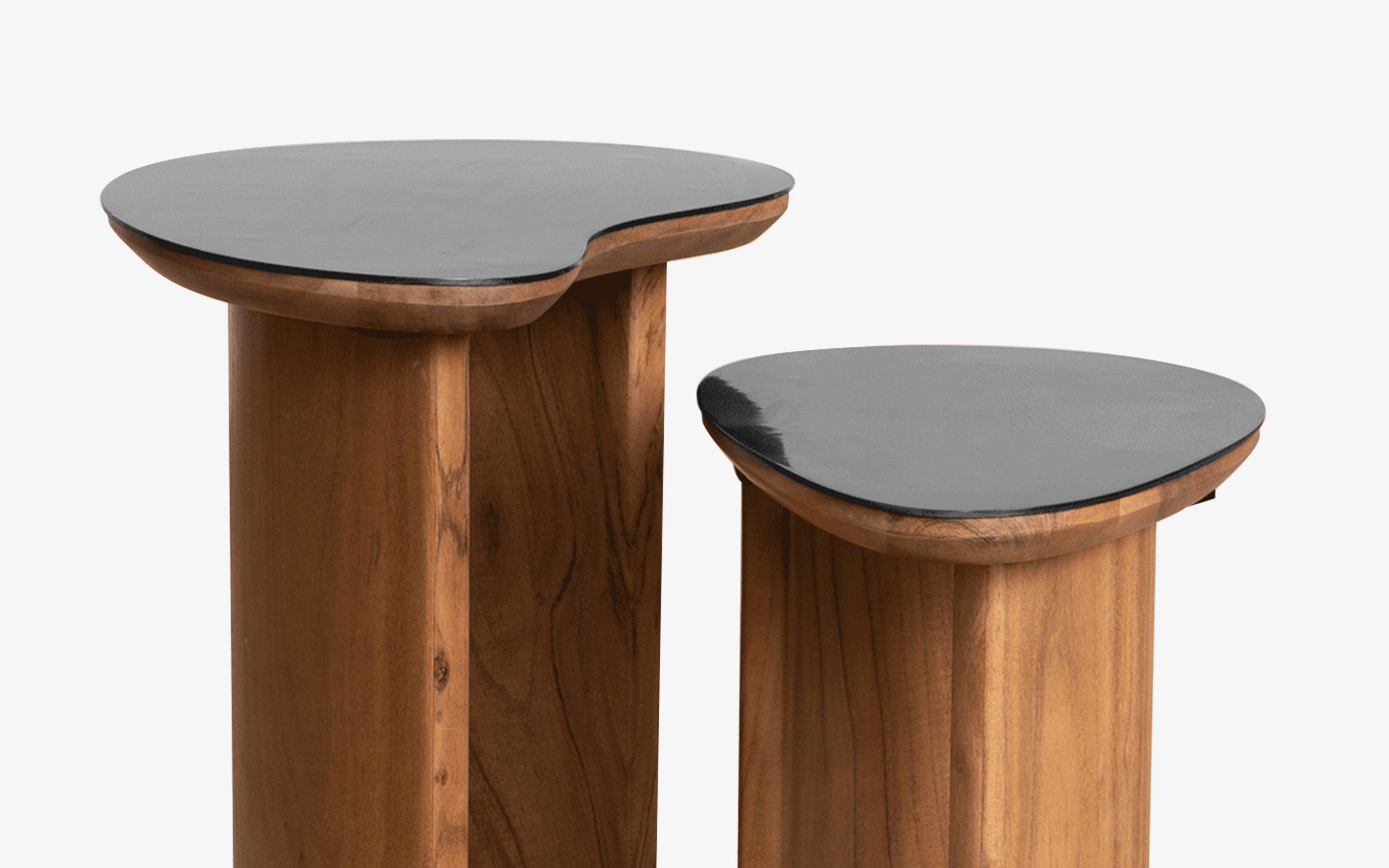 Brio Solid Wood Side Table set of 2 with Metal Top - Close shot - from left angle - Orange Tree