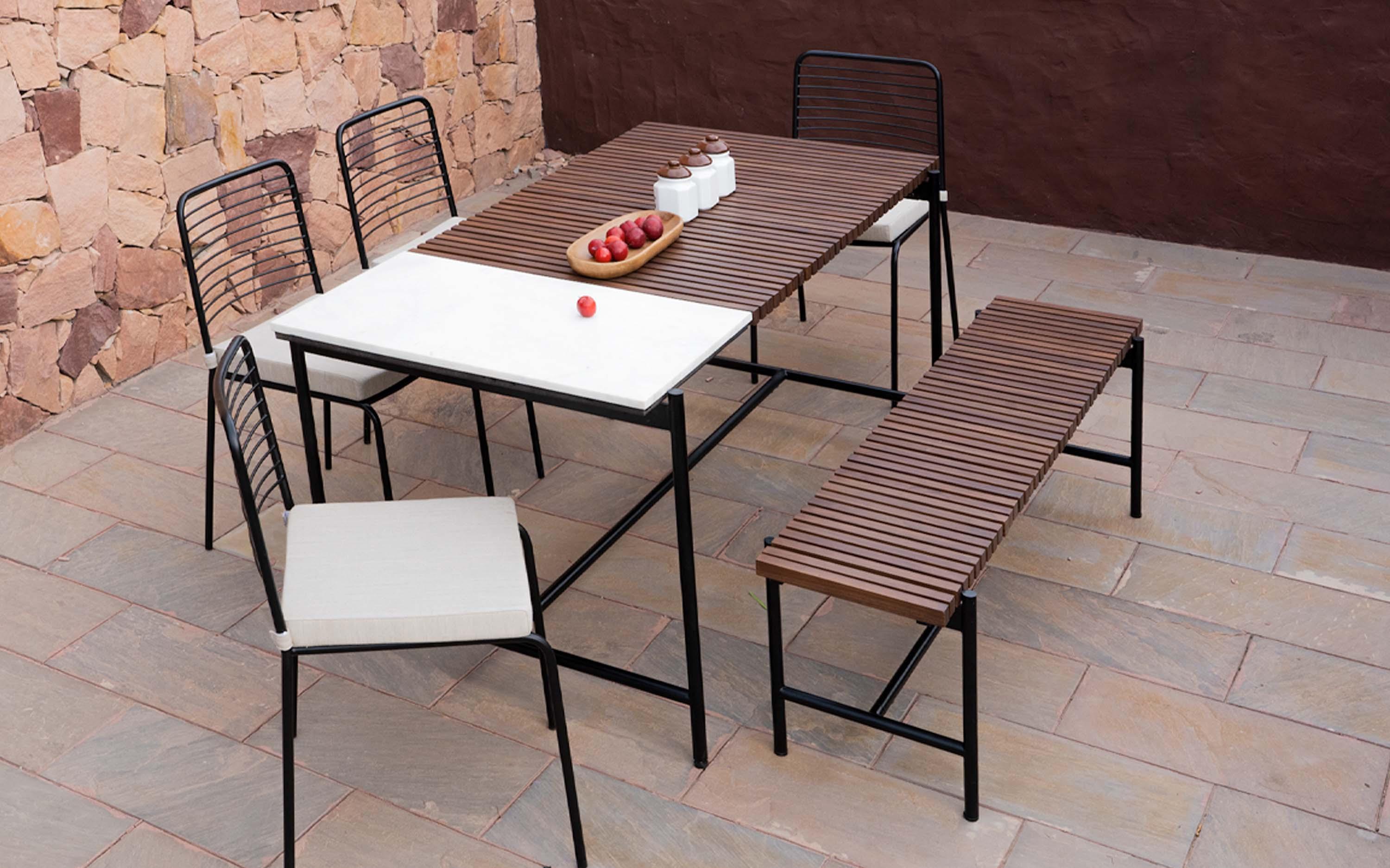 Covent Outdoor Marble Top Dining Table 4 seater and Bench