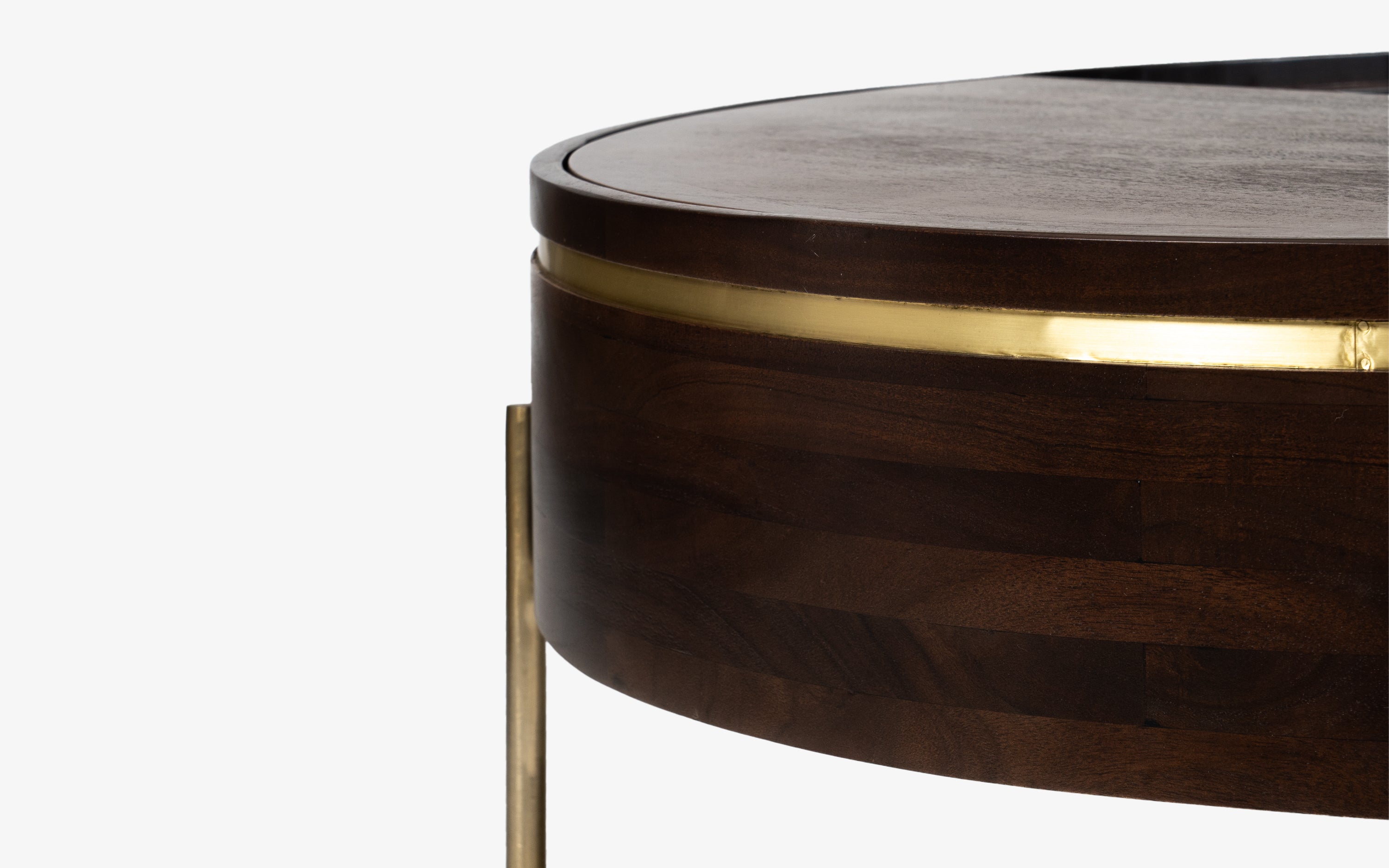 Dali Round Wooden Coffee Table made with Acacia Wood and Mango Veener. Coffee Table with Storage.