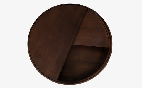 Dali Round Wooden Coffee Table made with Acacia Wood and Mango Veener. Coffee Table with Storage.