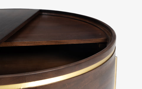 Dali Round Wooden Coffee Table made with Acacia Wood and Mango Veener. Coffee Table with Storage.