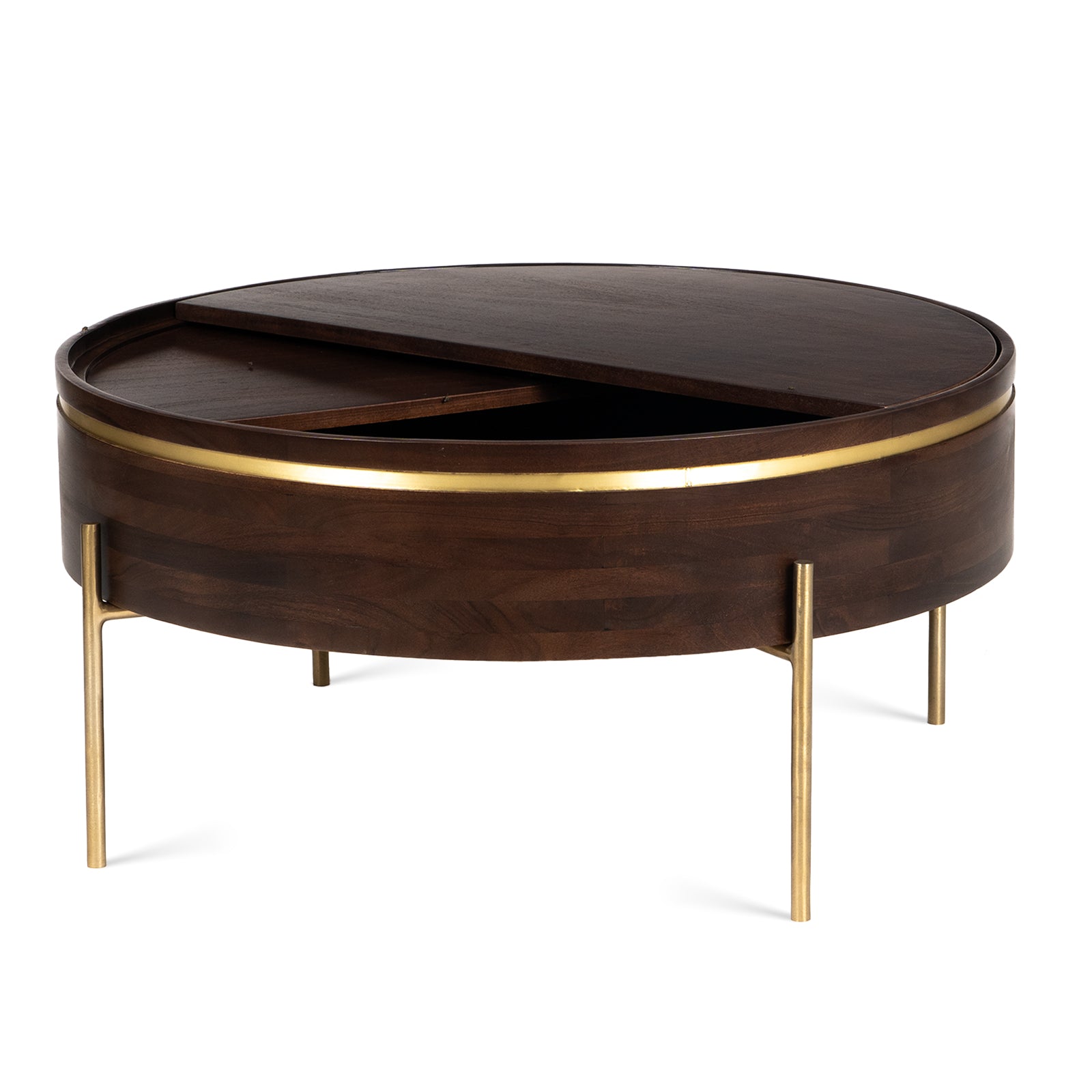 Dali Round Wooden Coffee Table made with Acacia Wood and Mango Veener. Coffee Table with Storage.