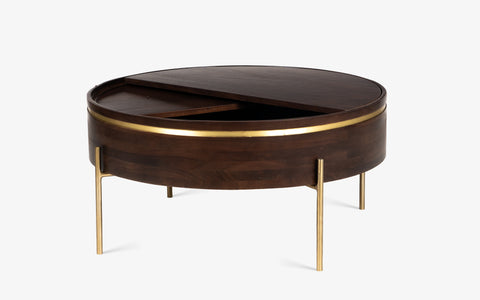 Dali Round Wooden Coffee Table made with Acacia Wood and Mango Veener. Coffee Table with Storage.