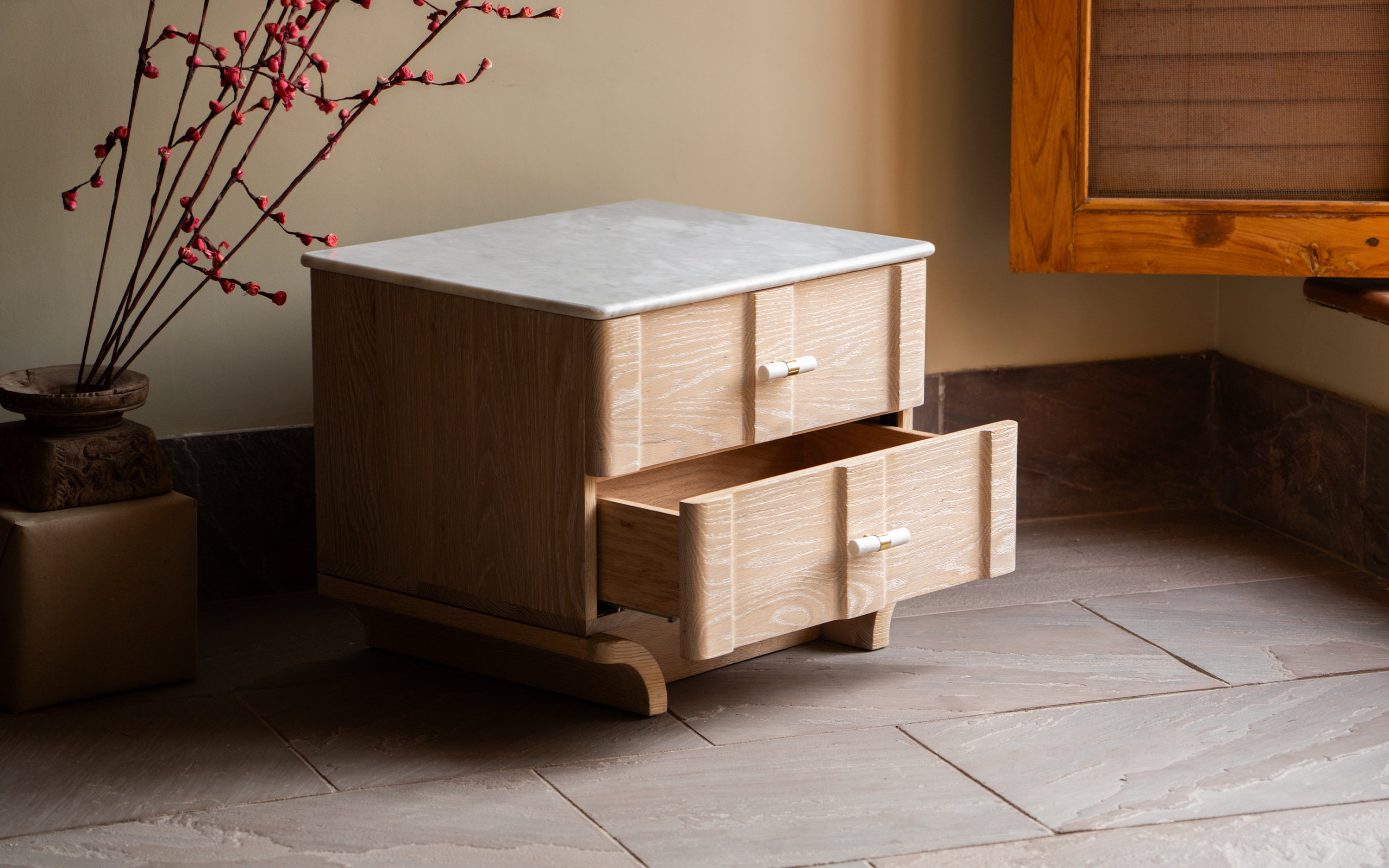 Dune Bedside Table - Close shot - Orange Tree