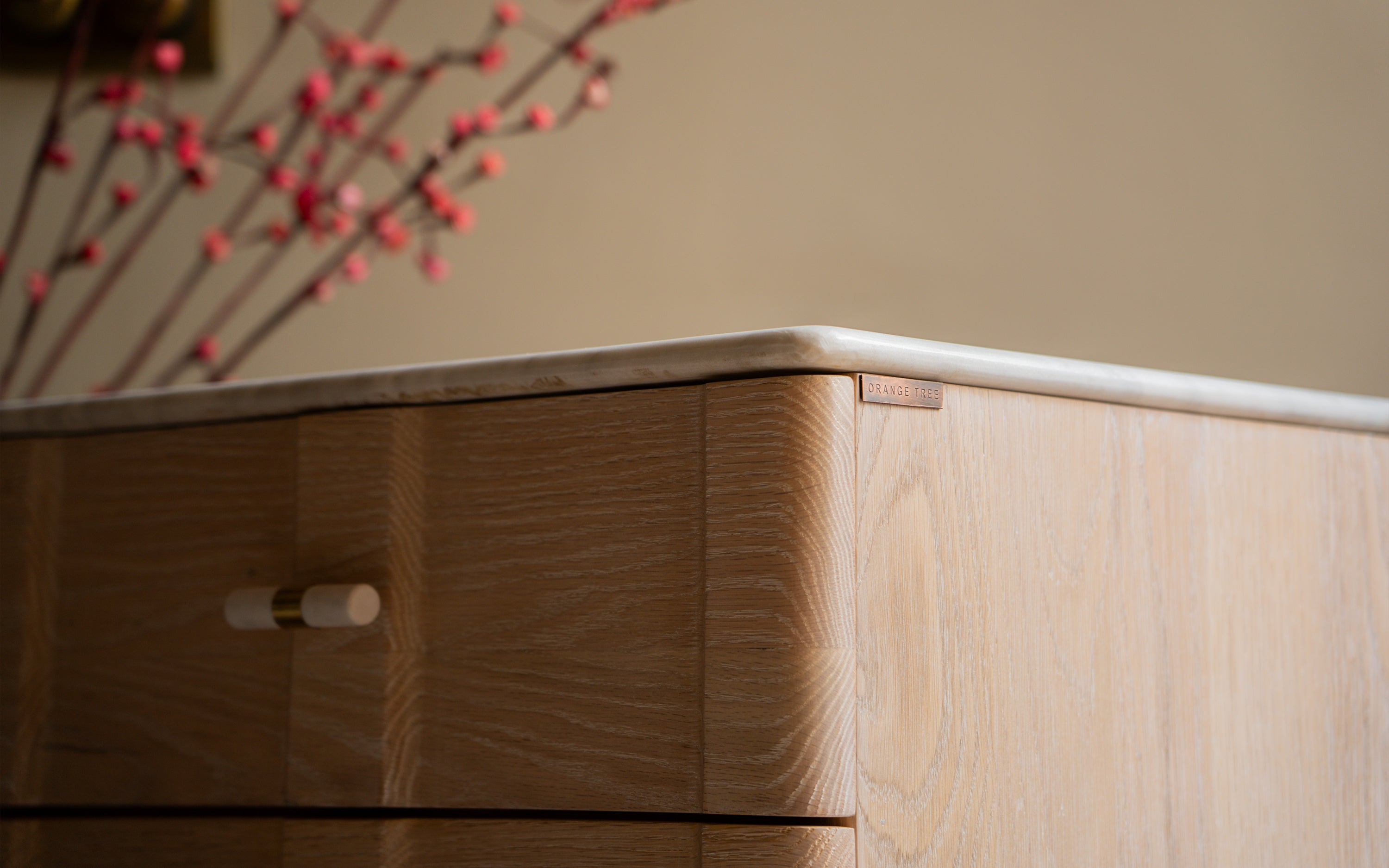 Dune Bedside Table - Close shot - from left angle - Orange Tree