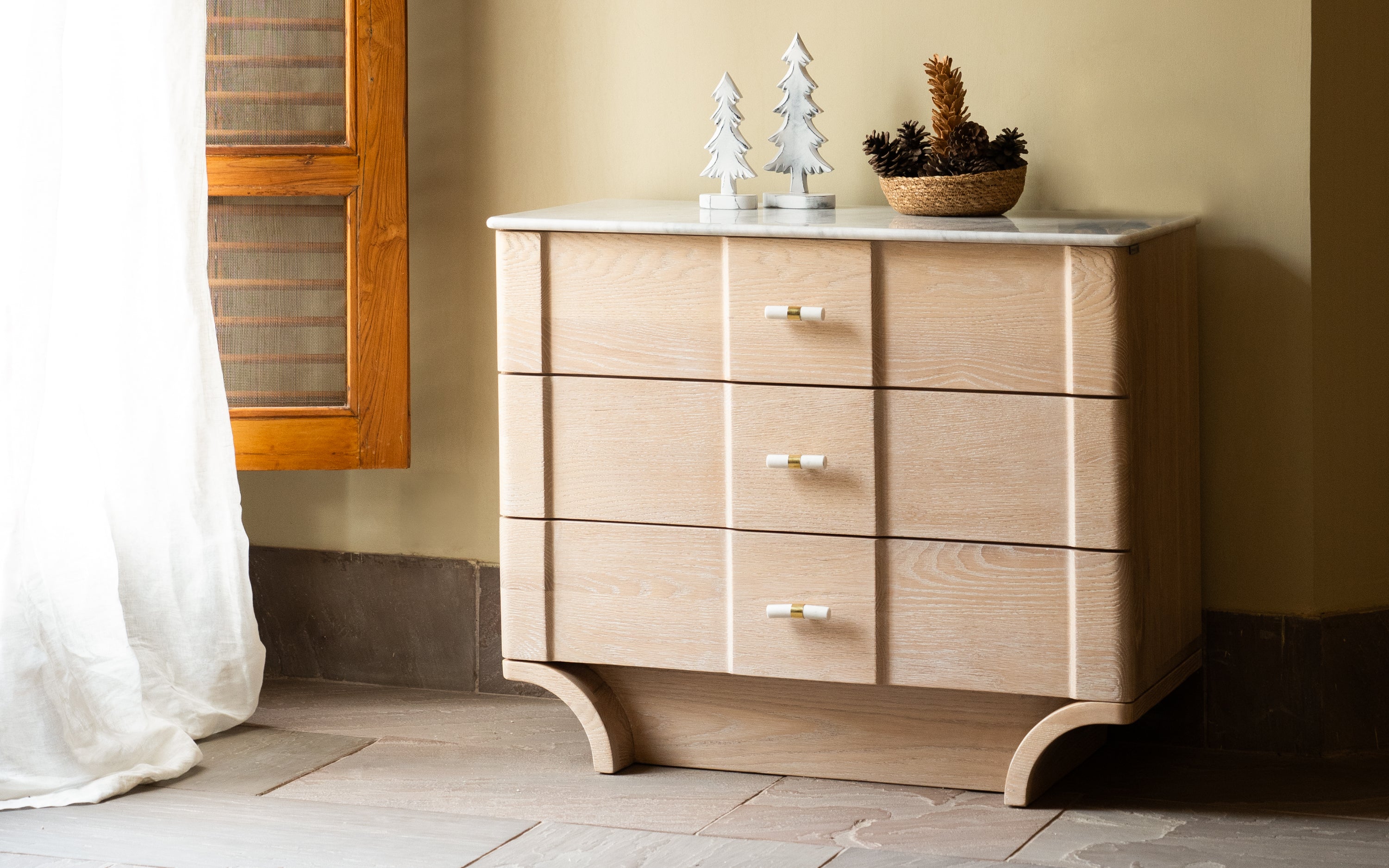 Dune Chest of Drawers in Solid Wood with White Ash Finish - Orange Tree