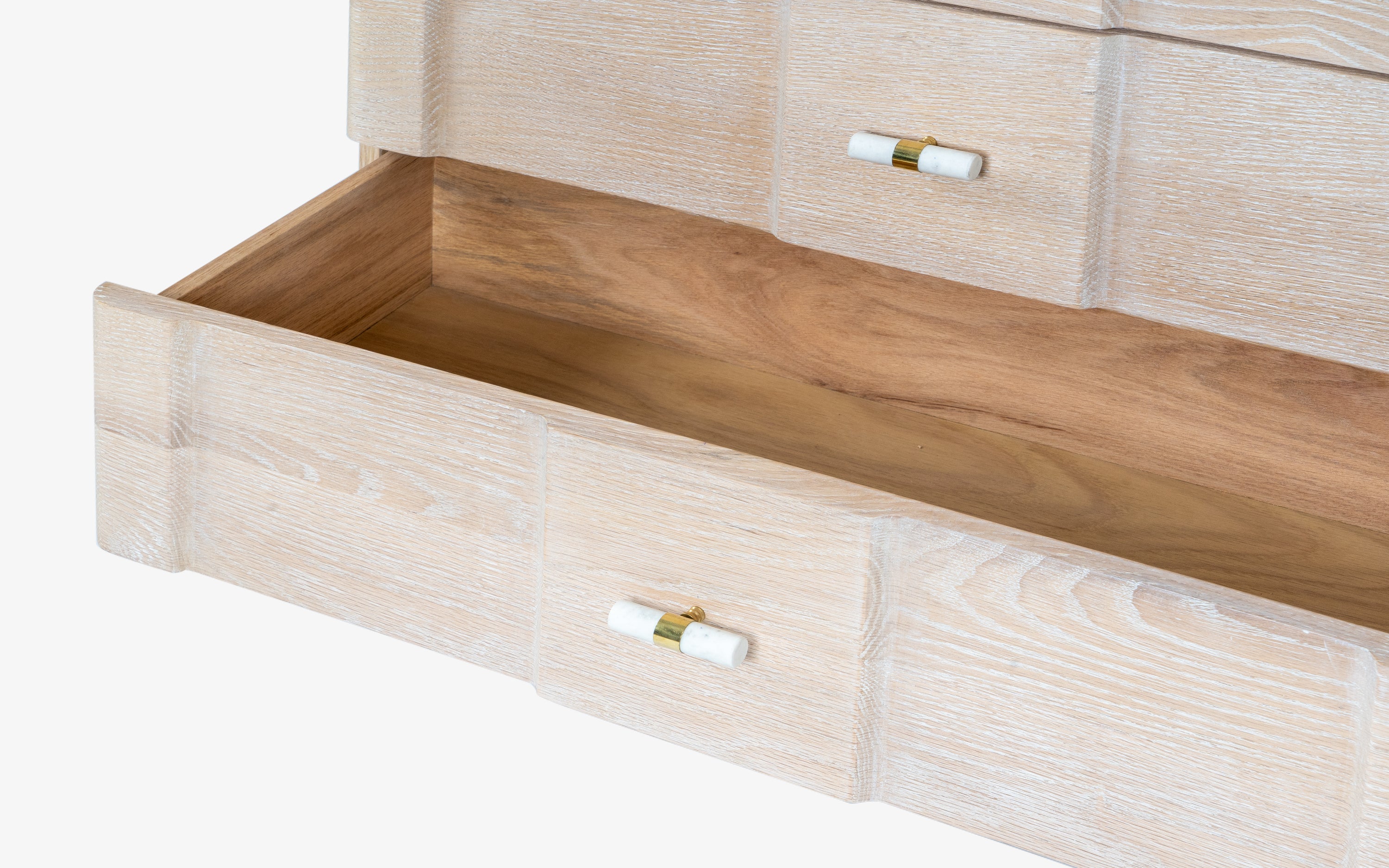 Dune Chest of Drawers in Solid Wood with White Ash Finish - Close shot - from upper angle - Orange Tree