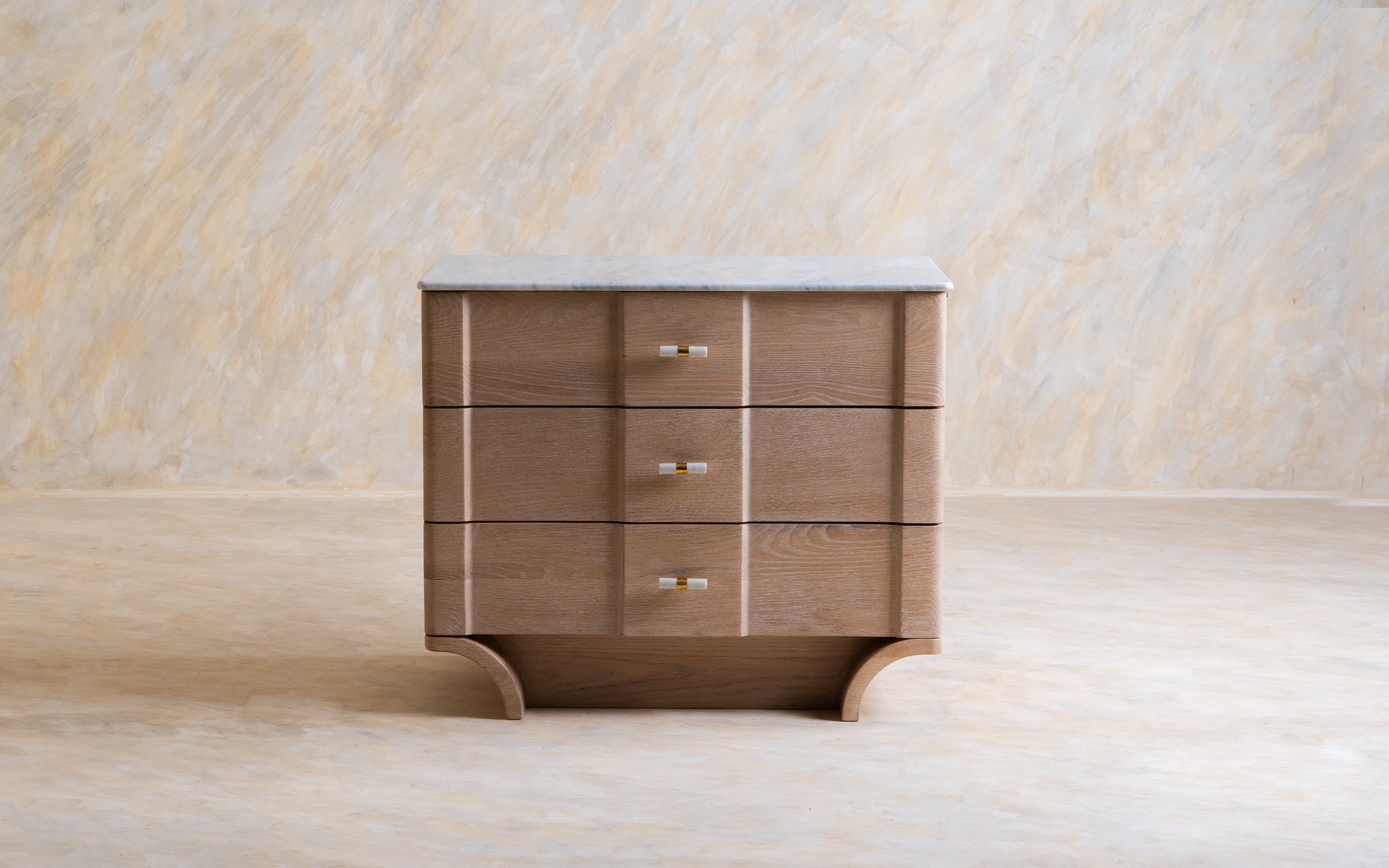 Dune Chest of Drawers in Solid Wood with White Ash Finish - Close shot - from left angle - Orange Tree