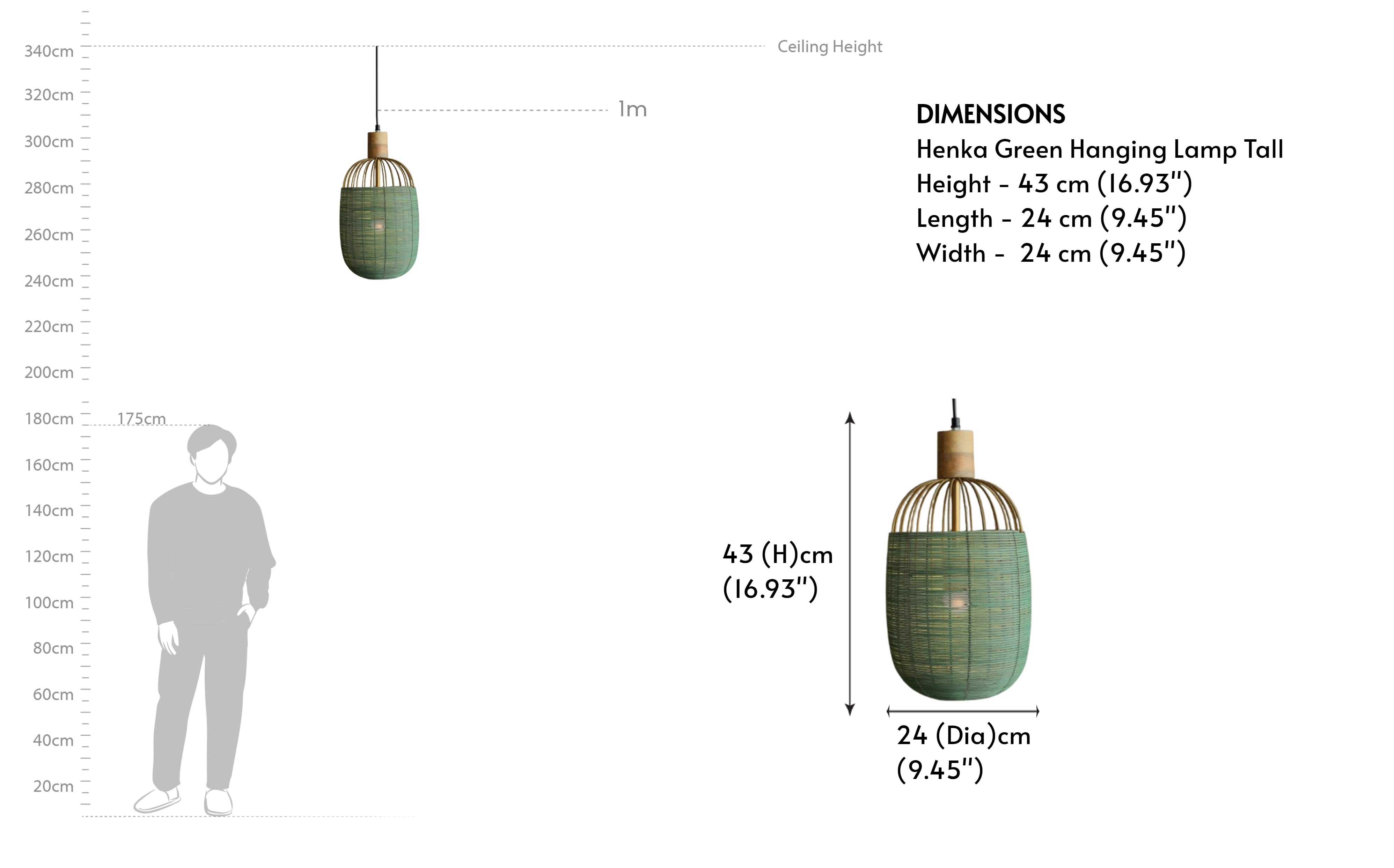 Buy Henka Green Cane Hanging Lamp for Home Decor - Close shot - from right angle - Orange Tree