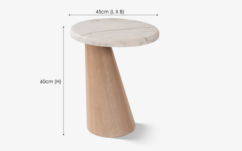 Hump Side Table made of Oak Wood with Green Marble top and Light Brown Cerused finish - modern wooden side table design.