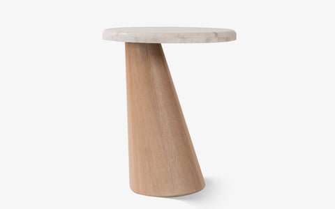 Hump Side Table made of Oak Wood with Green Marble top and Light Brown Cerused finish - modern wooden side table design.