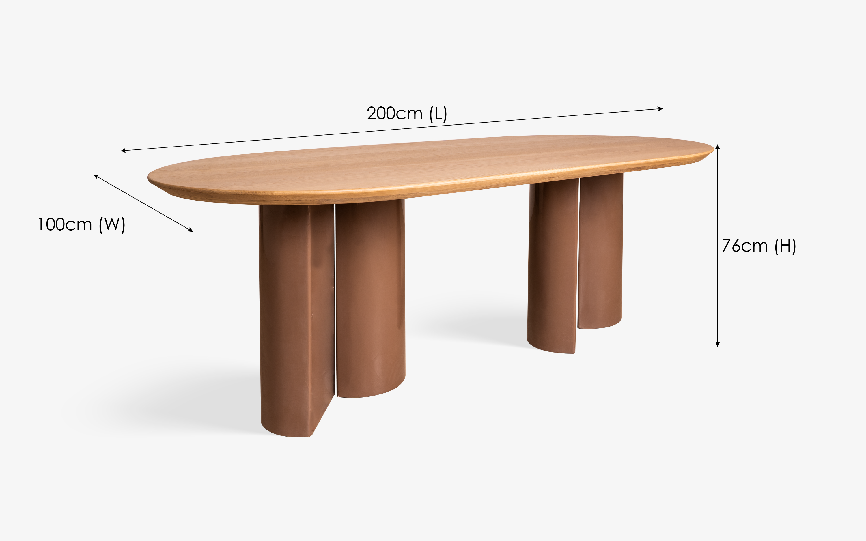 Kaba Pill Shape 6 Seater Dining Table in Oak Wood with Natural Finish Top and Pale Brown Glossy Legs - Modern Wooden Dining Table Design.