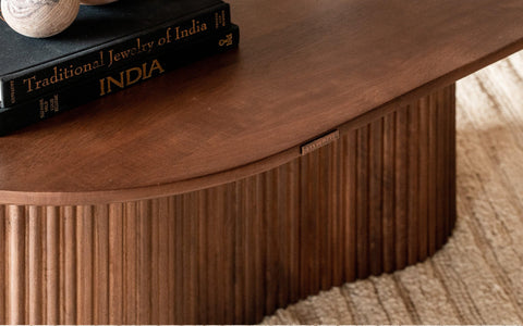 Linn Coffee Table with ribbed design, crafted from Mango Wood with a light walnut finish. A modern and stylish coffee table for living rooms.