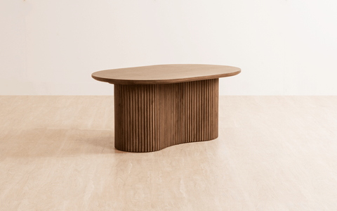 Linn Coffee Table with ribbed design, crafted from Mango Wood with a light walnut finish. A modern and stylish coffee table for living rooms.