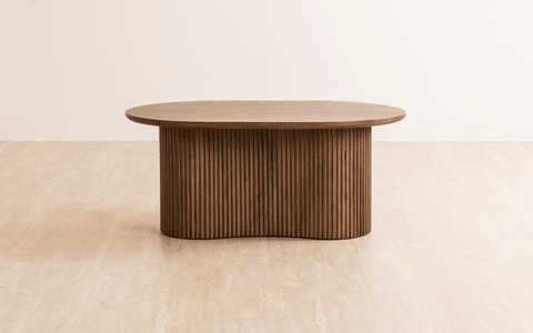 Linn Coffee Table with ribbed design, crafted from Mango Wood with a light walnut finish. A modern and stylish coffee table for living rooms.