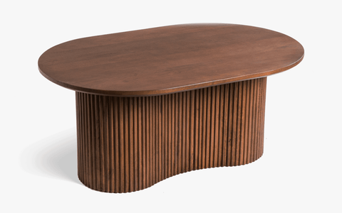 Linn Coffee Table with ribbed design, crafted from Mango Wood with a light walnut finish. A modern and stylish coffee table for living rooms.