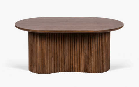 Linn Coffee Table with ribbed design, crafted from Mango Wood with a light walnut finish. A modern and stylish coffee table for living rooms.