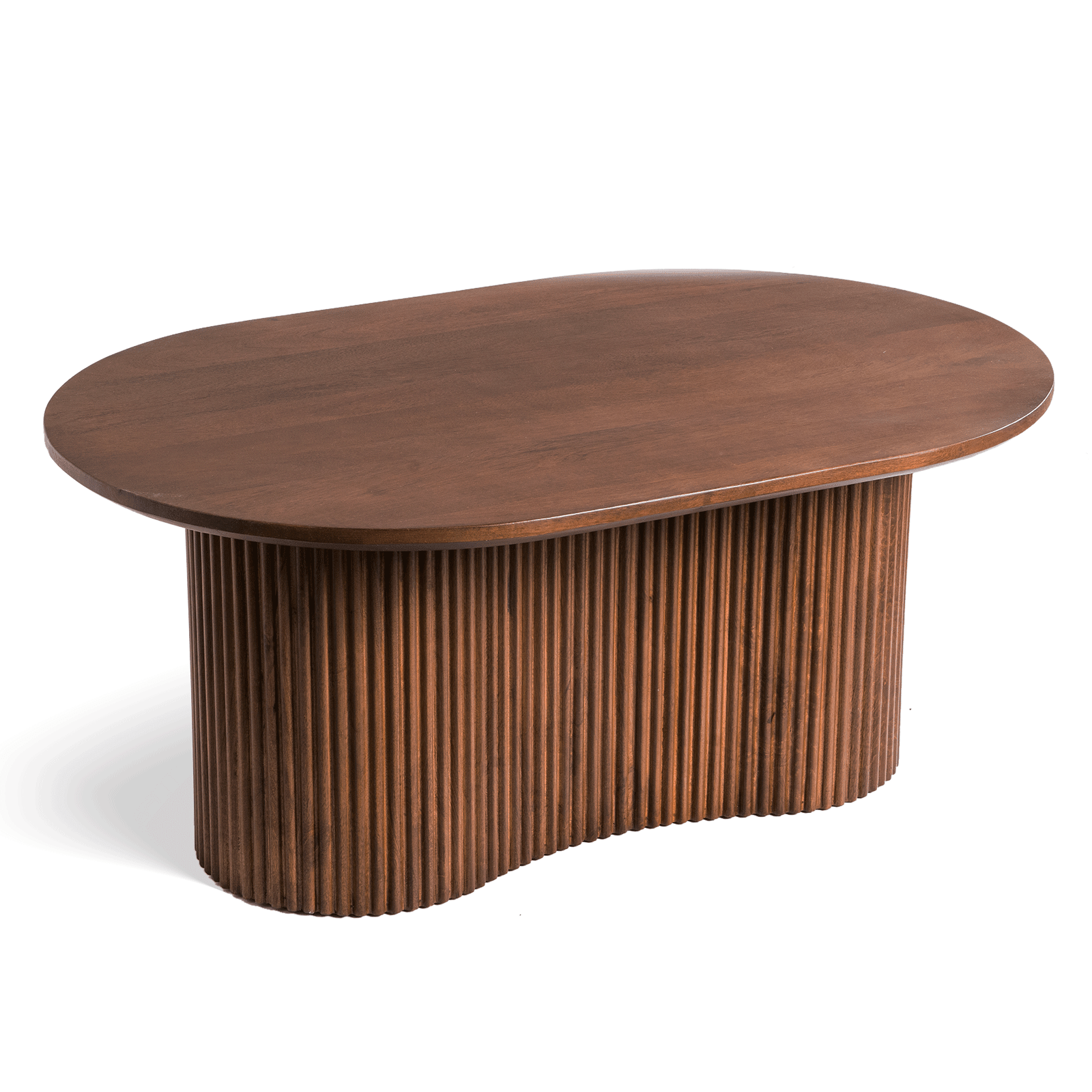 Linn Coffee Table with ribbed design, crafted from Mango Wood with a light walnut finish. A modern and stylish coffee table for living rooms.