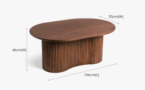 Linn Coffee Table with ribbed design, crafted from Mango Wood with a light walnut finish. A modern and stylish coffee table for living rooms.