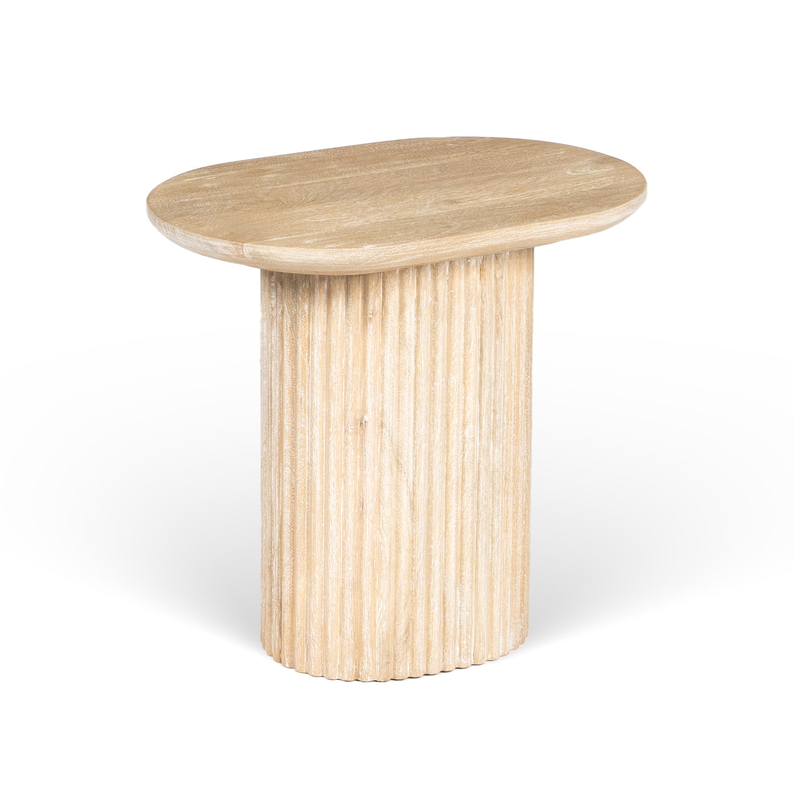 Linn Pearl Side Table, white-washed mango wood, ideal for modern TV unit designs in the living room or bedroom.