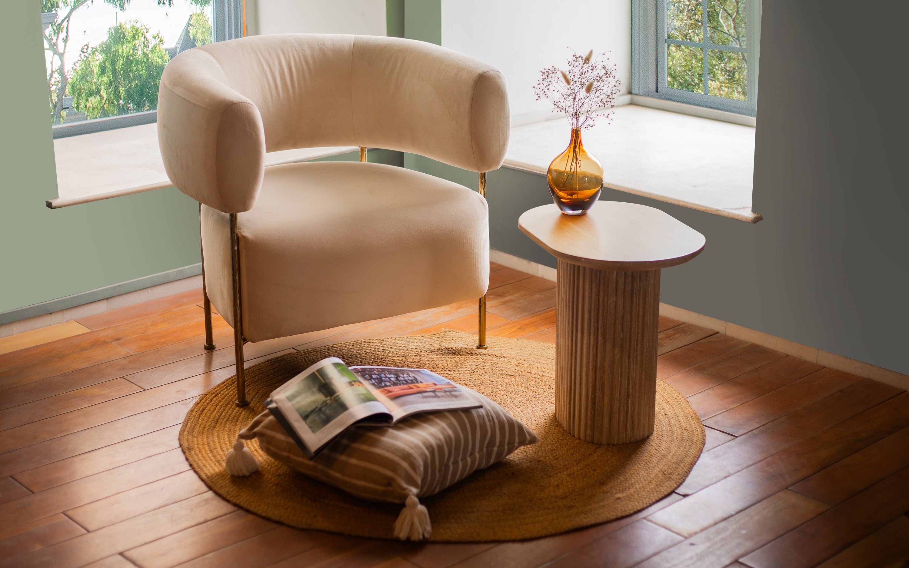 Linn Pearl Side Table, white-washed mango wood, ideal for modern TV unit designs in the living room or bedroom.