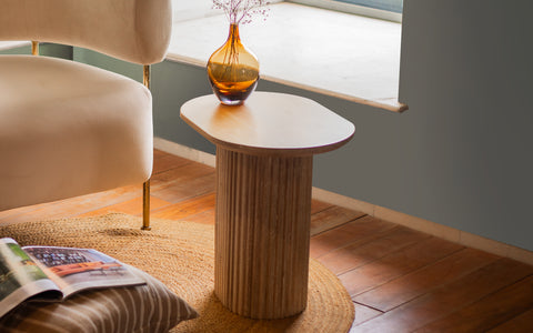 Linn Pearl Side Table, white-washed mango wood, ideal for modern TV unit designs in the living room or bedroom.