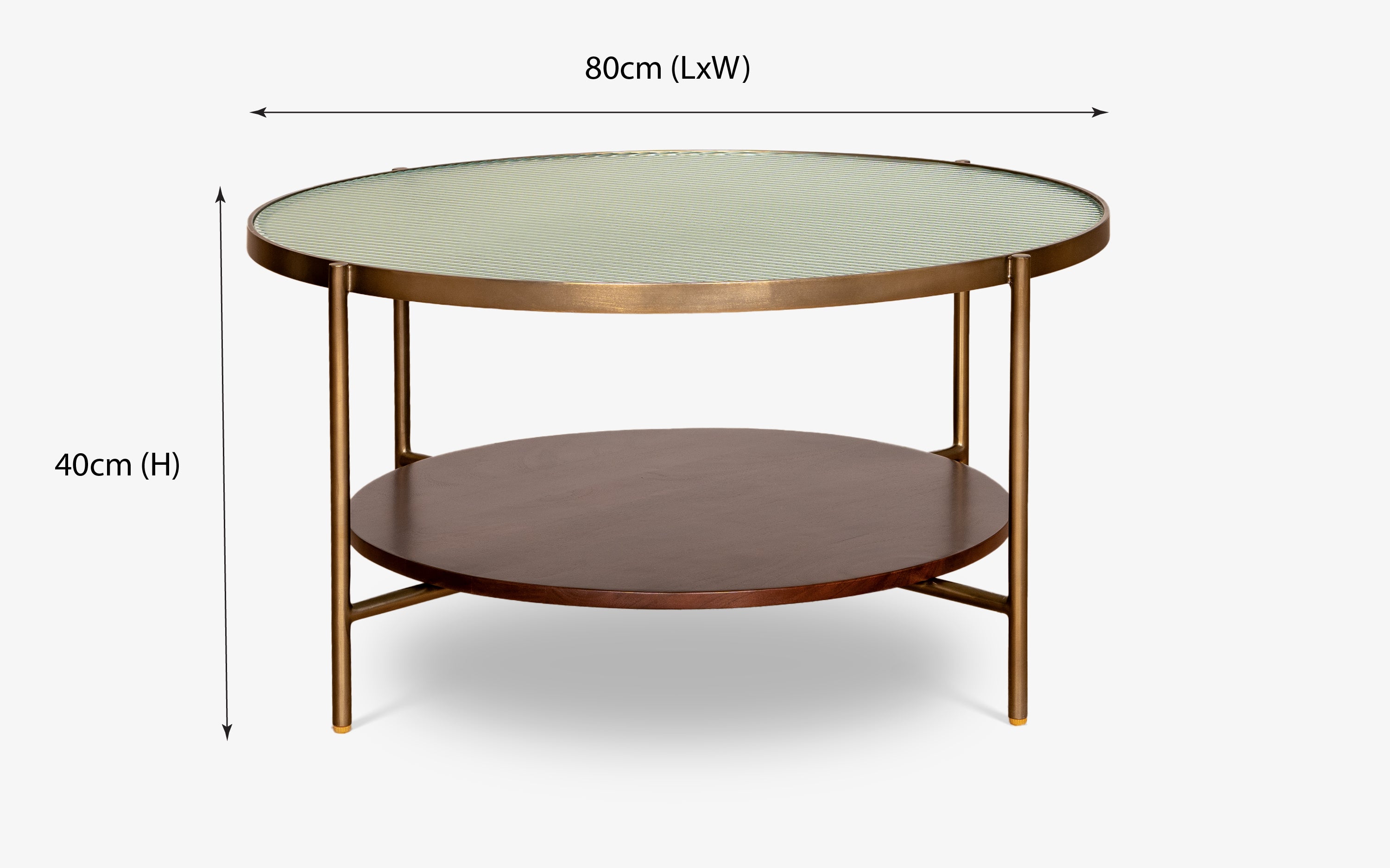 Mira Gold Glass Top Coffee Table Wooden Storage - Close shot - from upper angle - Orange Tree