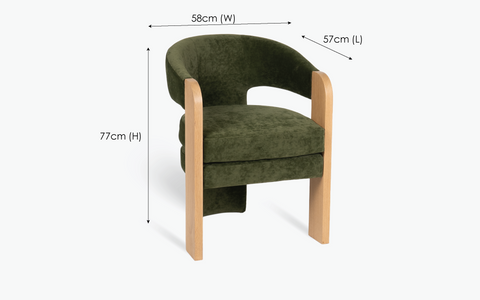 Nouve dining chair with oak wood natural finish and green upholstered seat, ideal for kitchen chair or dining chair.