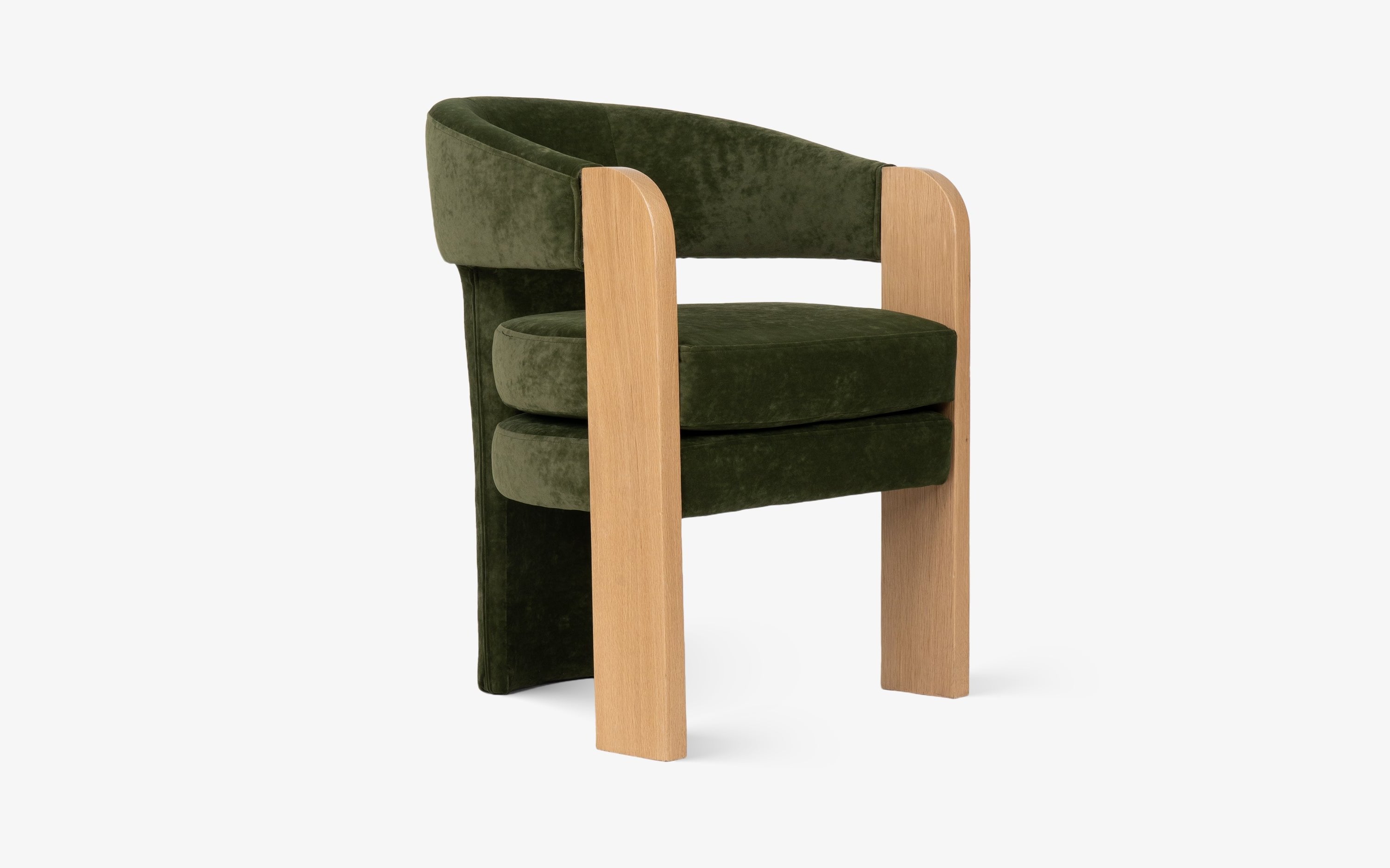 Nouve dining chair with oak wood natural finish and green upholstered seat, ideal for kitchen chair or dining chair.