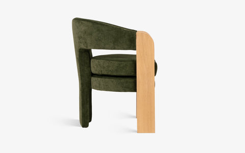 Nouve dining chair with oak wood natural finish and green upholstered seat, ideal for kitchen chair or dining chair.