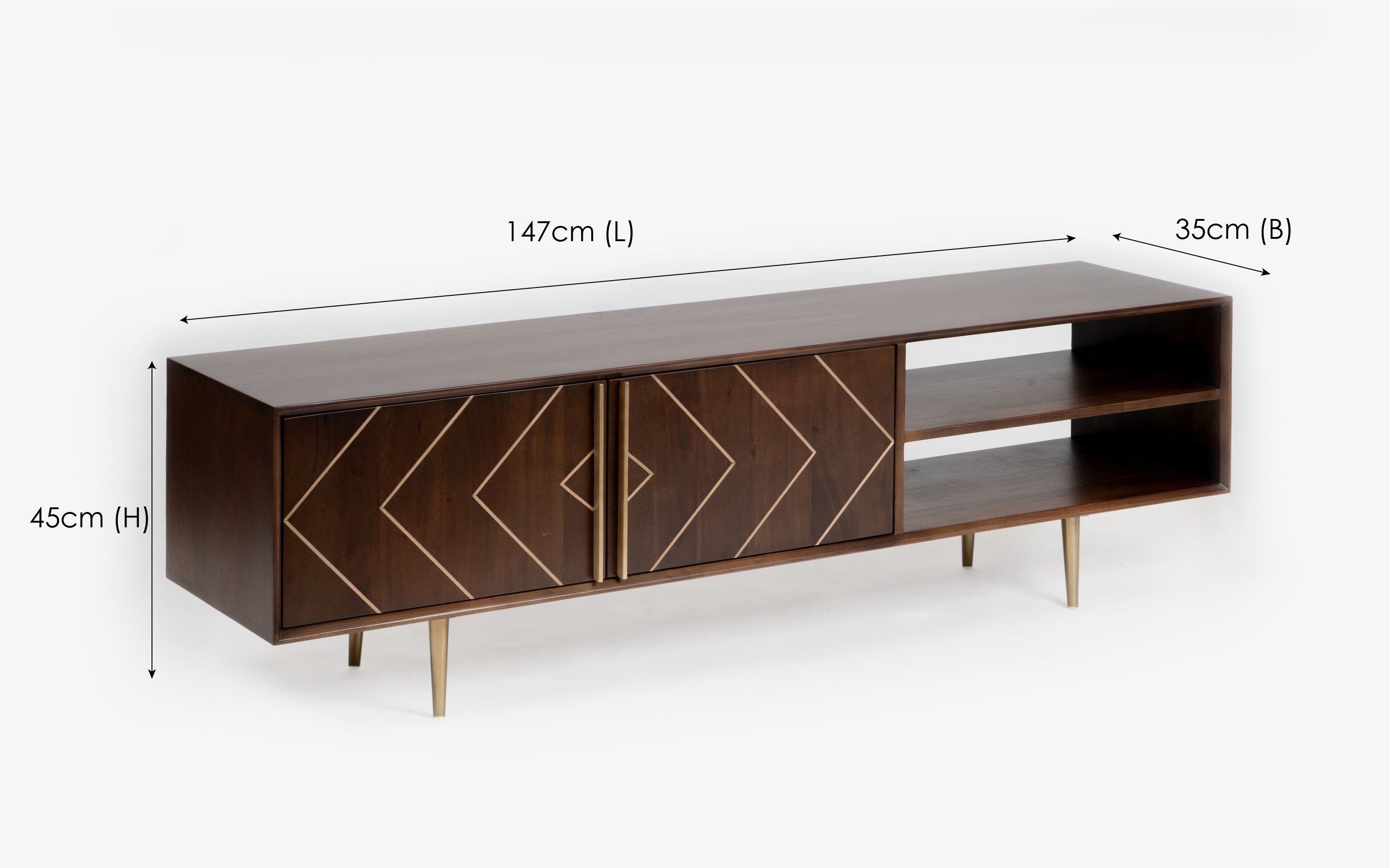 Toshi Gold TV Unit in Oak Wood with storage compartments and sleek design, perfect for modern living room spaces.